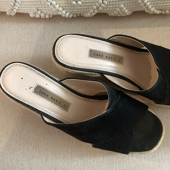 Zara Basic Collection - black woven raffia block heel platform EU 40 (size 9) - Picture 2 of 6